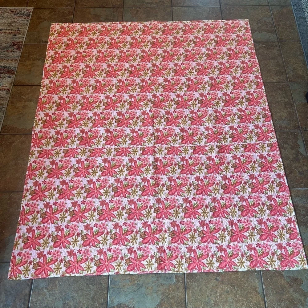Vintage Handmade Quilt Floral Fleece Squares Reversible Pink Cosy Cottage Core